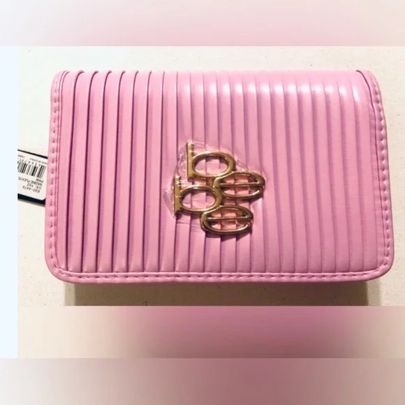 Bebe Nadine Pleats Flap Crossbody Bag Purse Pink Logo 7.5x5x2 Clutch - NWT - Picture 5 of 6